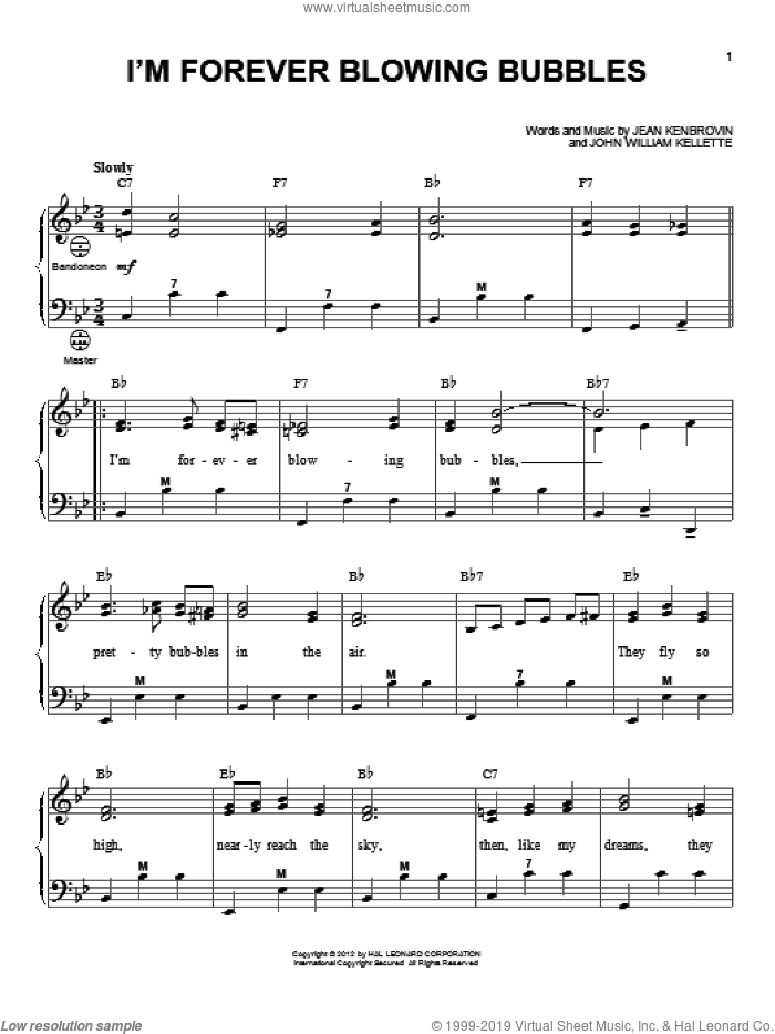 I'm Forever Blowing Bubbles (arr. Gary Meisner) sheet music for accordion by Gary Meisner, Jean Kenbrovin and John William Kellette, intermediate skill level