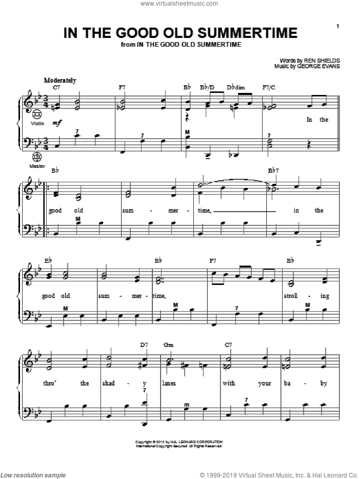 In The Good Old Summertime sheet music for accordion by Gary Meisner, George Evans and Ren Shields, intermediate skill level