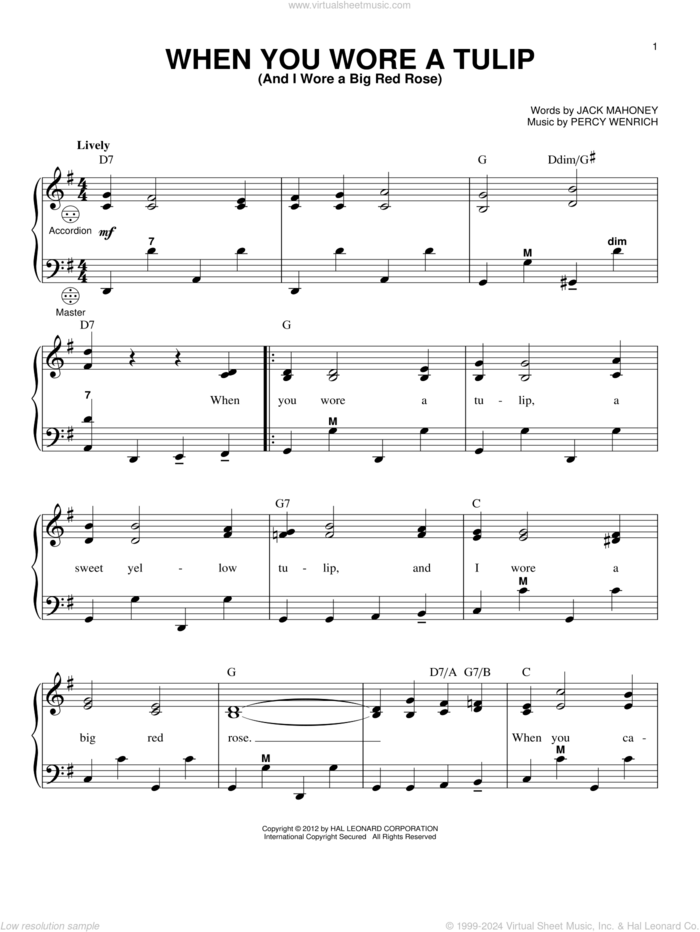 When You Wore A Tulip (And I Wore A Big Red Rose) sheet music for accordion by Gary Meisner, Jack Mahoney and Percy Wenrich, intermediate skill level