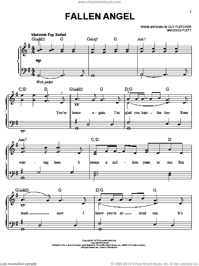 Fallen Angel sheet music for piano solo by The Four Seasons, Doug Flett and Guy Fletcher, easy skill level