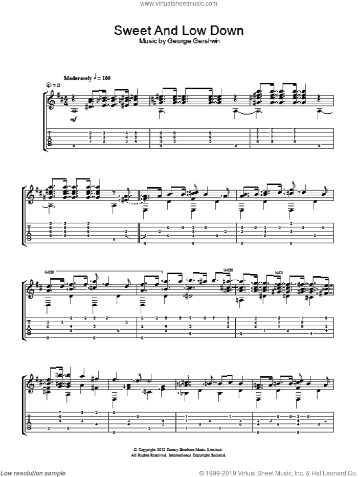 Sweet And Low Down sheet music for guitar solo (chords) by Jerry Willard and George Gershwin, easy guitar (chords)