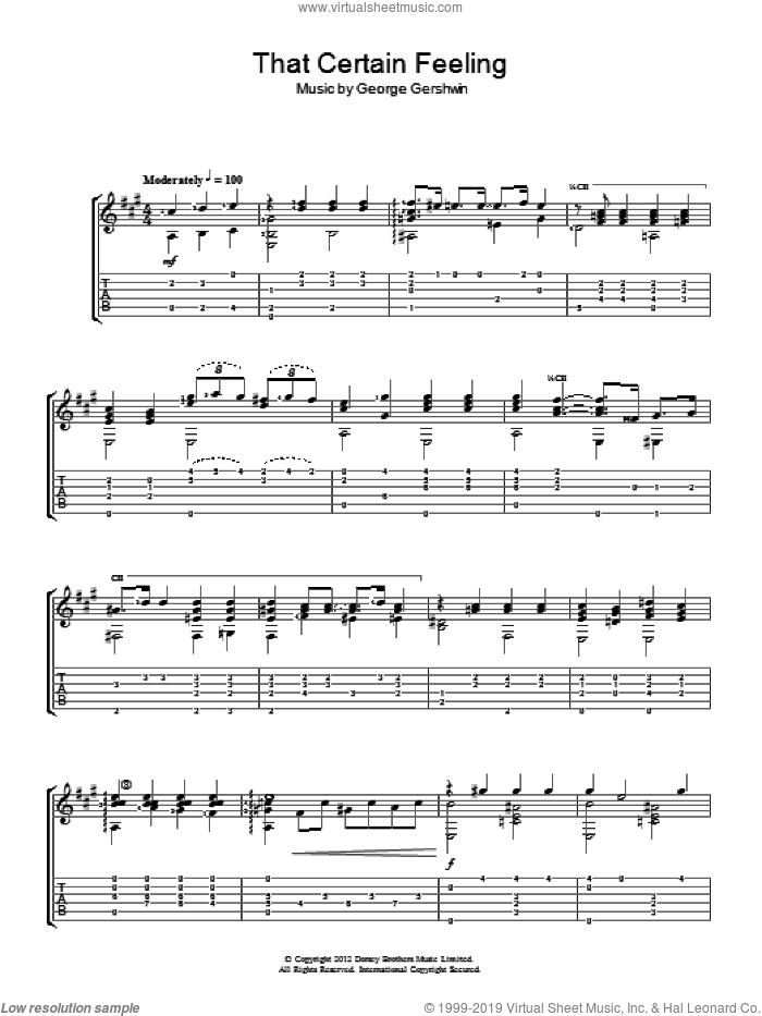 That Certain Feeling sheet music for guitar solo (chords) by Jerry Willard and George Gershwin, easy guitar (chords)