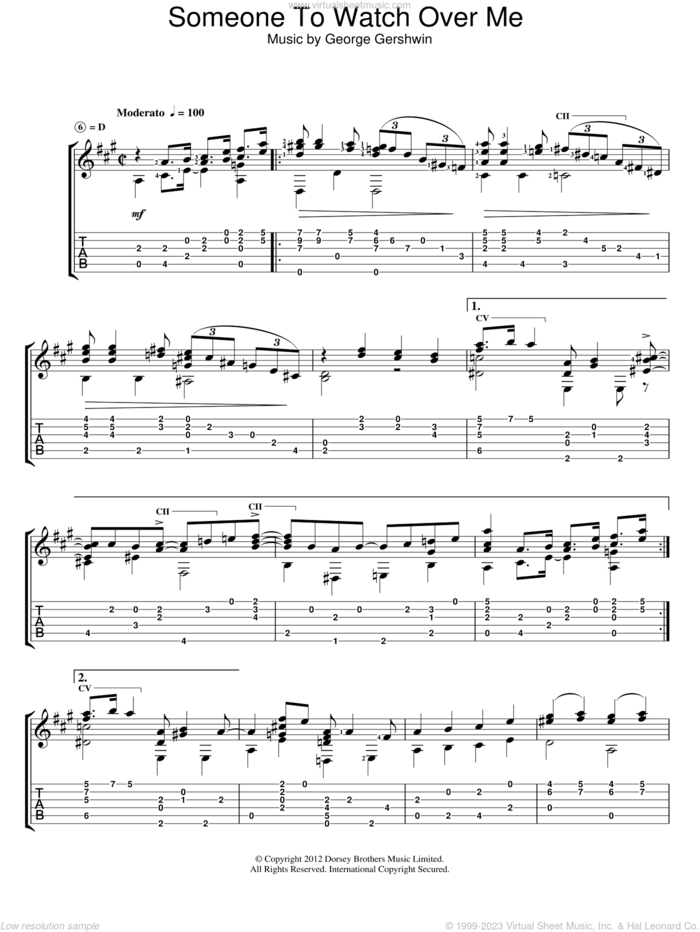 Someone To Watch Over Me sheet music for guitar solo (chords) by Jerry Willard and George Gershwin, wedding score, easy guitar (chords)