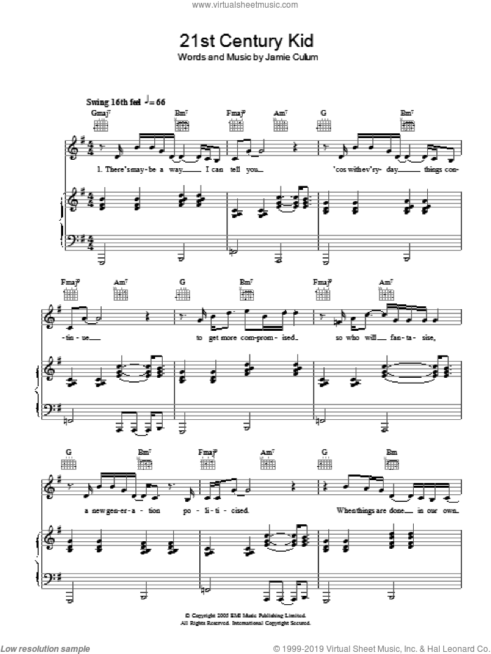 21st Century Kid sheet music for voice, piano or guitar by Jamie Cullum, intermediate skill level