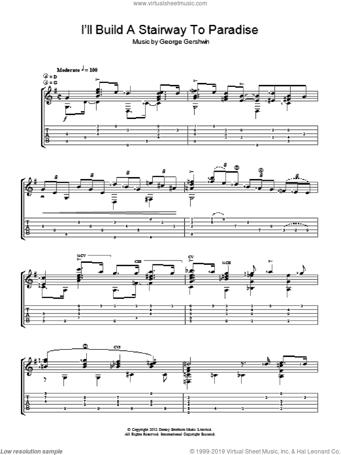 I'll Build A Stairway To Paradise sheet music for guitar solo (chords) by Jerry Willard and George Gershwin, easy guitar (chords)