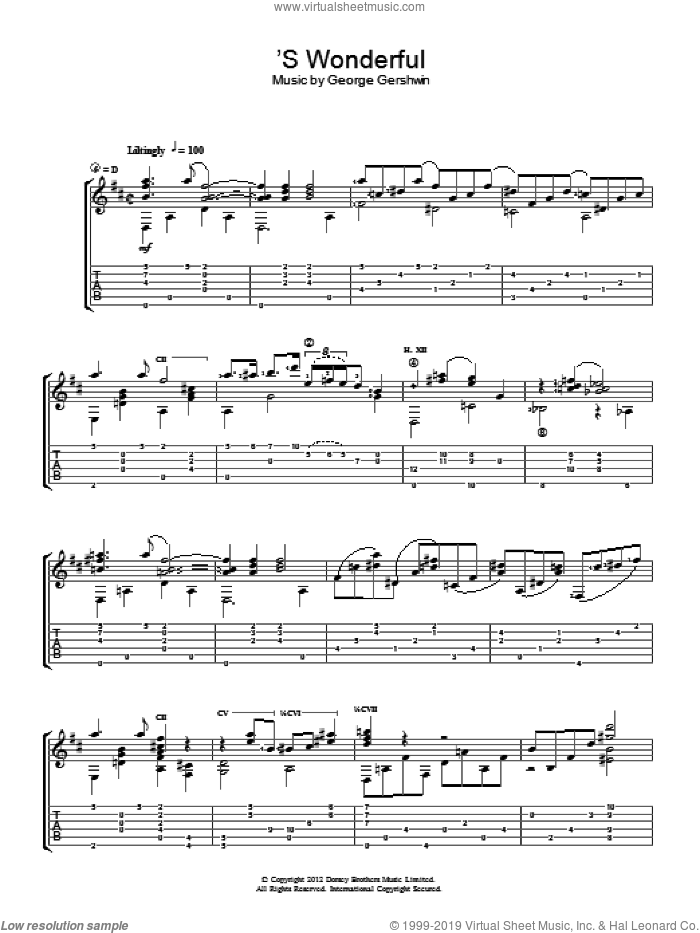 'S Wonderful sheet music for guitar solo (chords) by Jerry Willard and George Gershwin, easy guitar (chords)