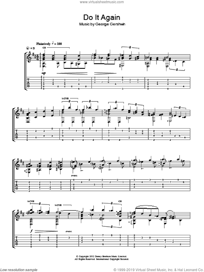 Do It Again sheet music for guitar solo (chords) by Jerry Willard and George Gershwin, easy guitar (chords)