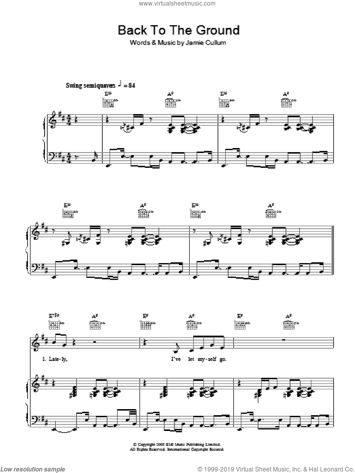 Back To The Ground sheet music for voice, piano or guitar by Jamie Cullum, intermediate skill level
