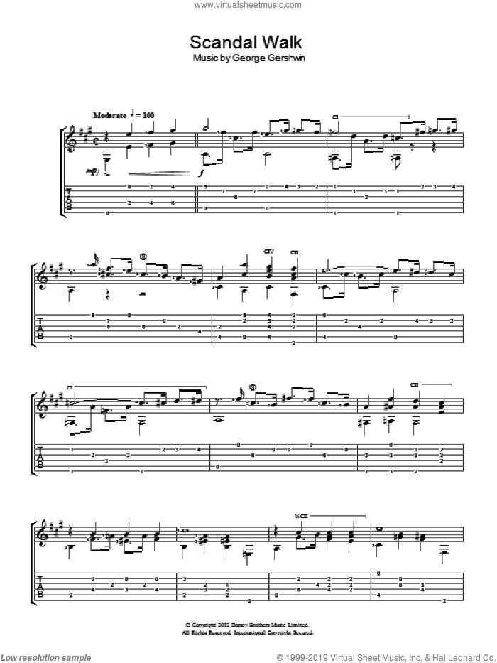 Scandal Walk sheet music for guitar solo (chords) by Jerry Willard and George Gershwin, easy guitar (chords)