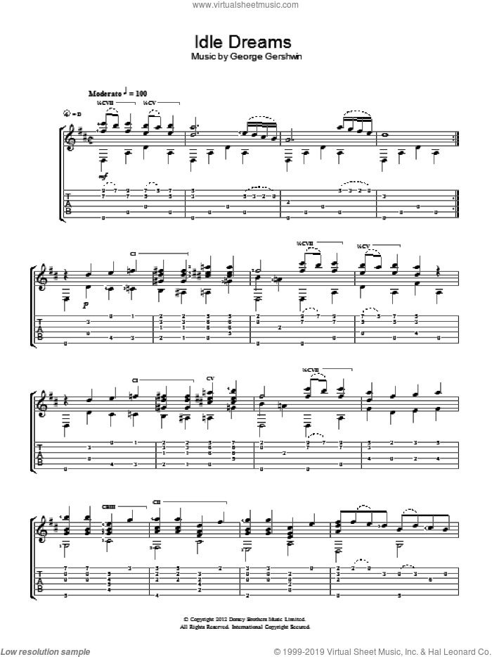 Idle Dreams sheet music for guitar solo (chords) by Jerry Willard and George Gershwin, easy guitar (chords)