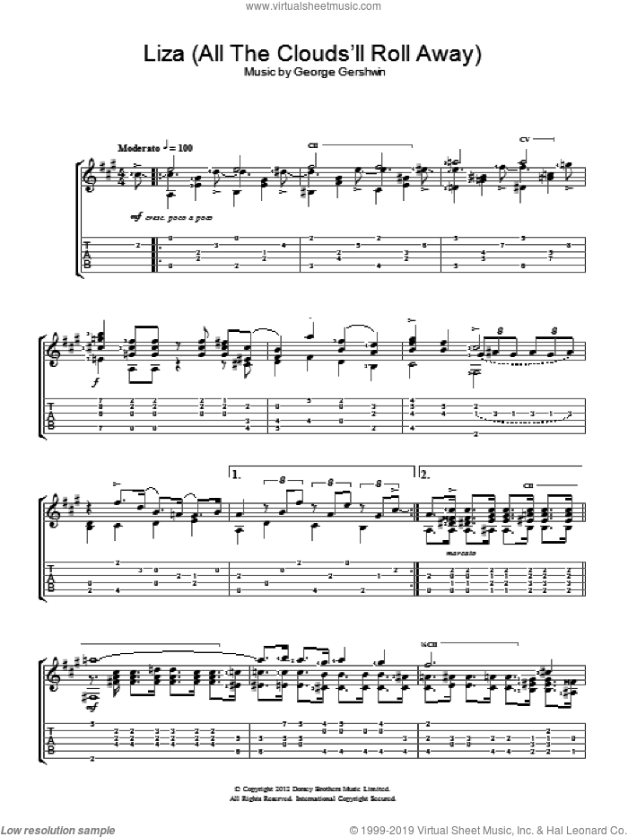 Liza (All The Clouds'll Roll Away) sheet music for guitar solo (chords) by Jerry Willard and George Gershwin, easy guitar (chords)