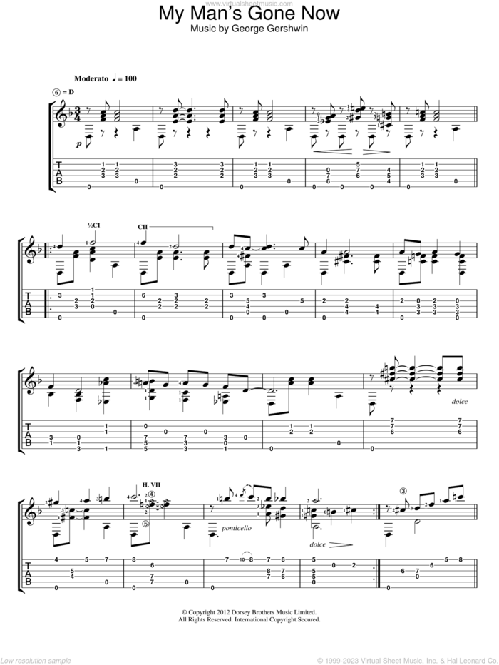 My Man's Gone Now sheet music for guitar solo (chords) by Jerry Willard and George Gershwin, easy guitar (chords)