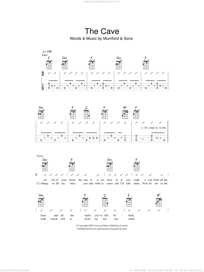 The Cave sheet music for ukulele (chords) by The Ukuleles and Mumford & Sons, intermediate skill level