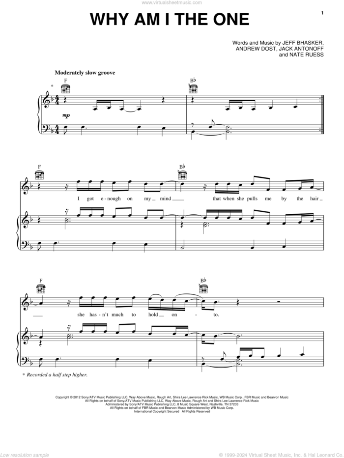 Why Am I The One sheet music for voice, piano or guitar by Fun, intermediate skill level
