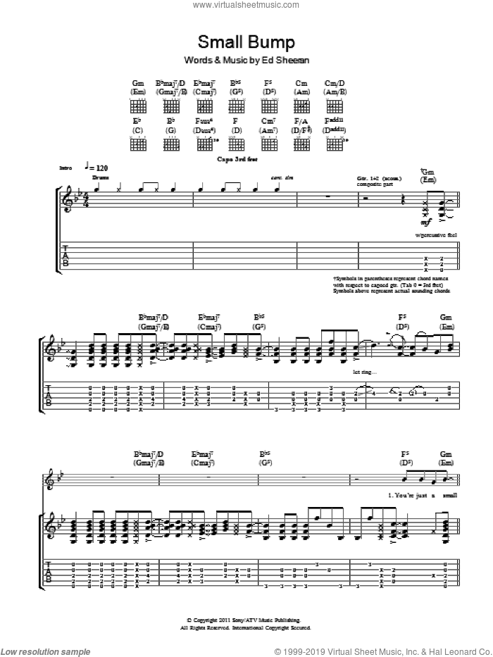Small Bump sheet music for guitar (tablature) by Ed Sheeran, intermediate skill level