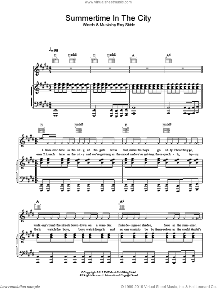 Summertime In The City sheet music for voice, piano or guitar by Scouting For Girls and Roy Stride, intermediate skill level