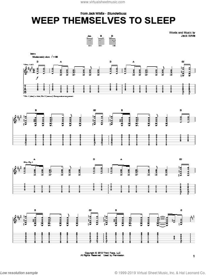 Weep Themselves To Sleep sheet music for guitar (tablature) by Jack White, intermediate skill level