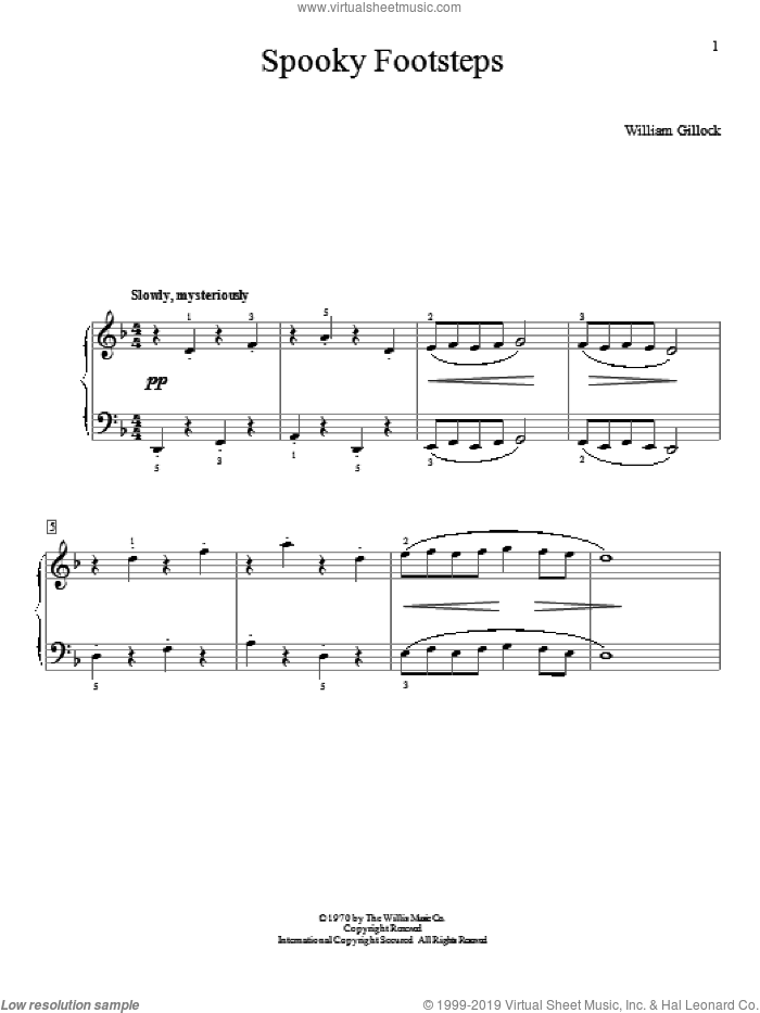 Spooky Footsteps sheet music for piano solo (elementary) by William Gillock, beginner piano (elementary)