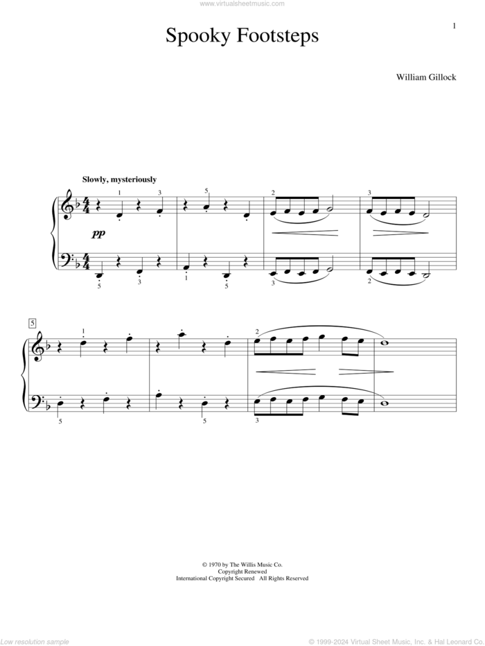 Spooky Footsteps sheet music for piano solo (elementary) by William Gillock, beginner piano (elementary)