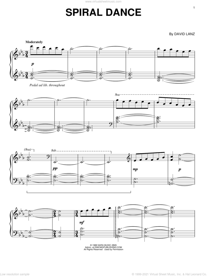 Spiral Dance sheet music for piano solo by David Lanz, intermediate skill level
