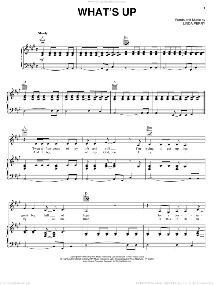 What's Up sheet music for voice, piano or guitar by 4 Non Blondes, D. J. Miko and Linda Perry, intermediate skill level