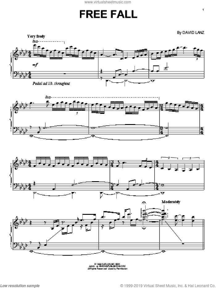 Free Fall sheet music for piano solo by David Lanz, intermediate skill level