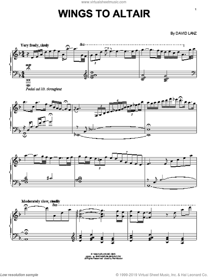 Wings To Altair sheet music for piano solo by David Lanz, intermediate skill level