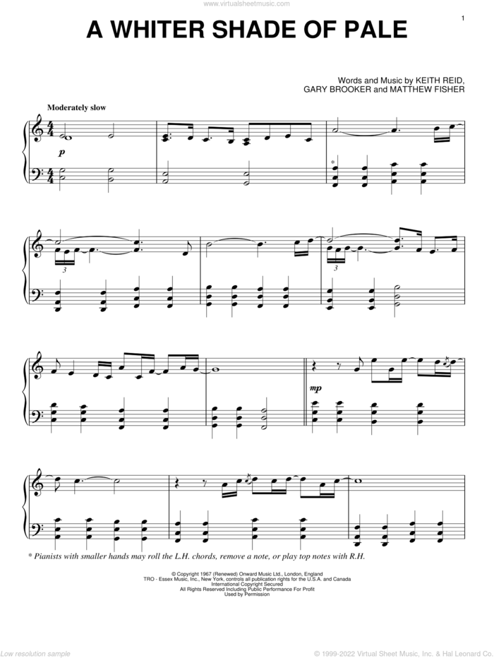A Whiter Shade Of Pale sheet music for piano solo by David Lanz, Gary Brooker, Keith Reid, Matthew Fisher and Procol Harum, wedding score, intermediate skill level