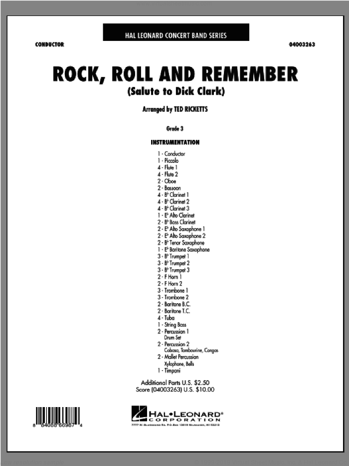 Rock, Roll And Remember (Salute To Dick Clark) (COMPLETE) sheet music for concert band by Ted Ricketts, intermediate skill level