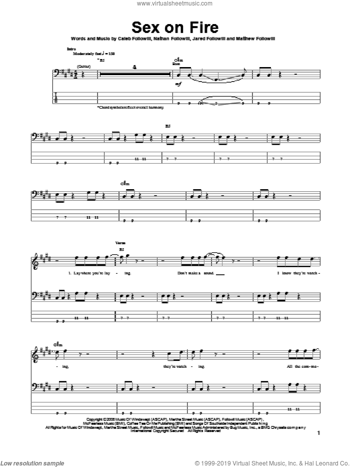 Sex On Fire sheet music for bass (tablature) (bass guitar) by Kings Of Leon, intermediate skill level
