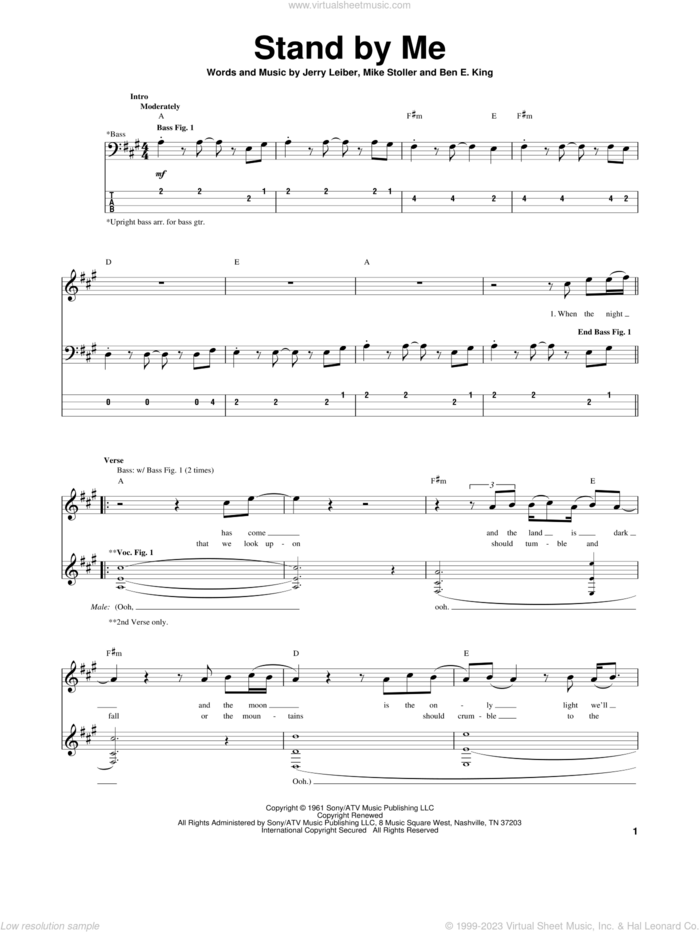 Stand By Me sheet music for bass (tablature) (bass guitar) by Ben E. King, Mickey Gilley, Jerry Leiber and Mike Stoller, intermediate skill level