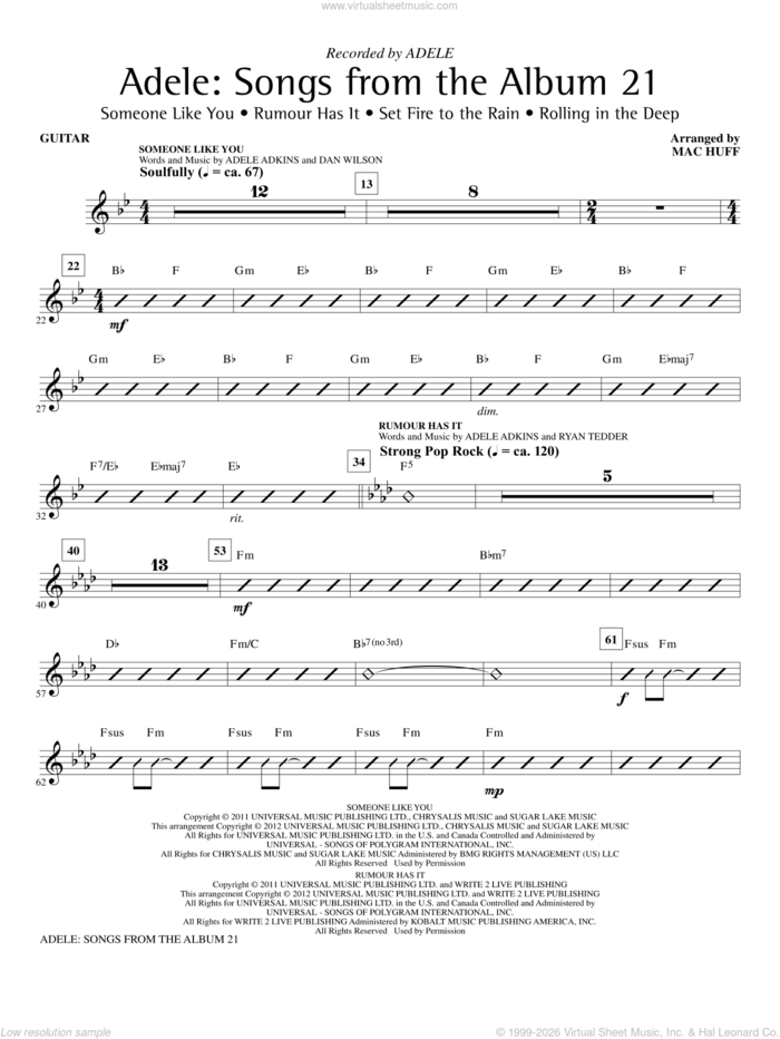 Adele: Songs From The Album 21 (Medley) sheet music for orchestra/band (guitar) by Mac Huff, Adele and Adele Adkins, intermediate skill level