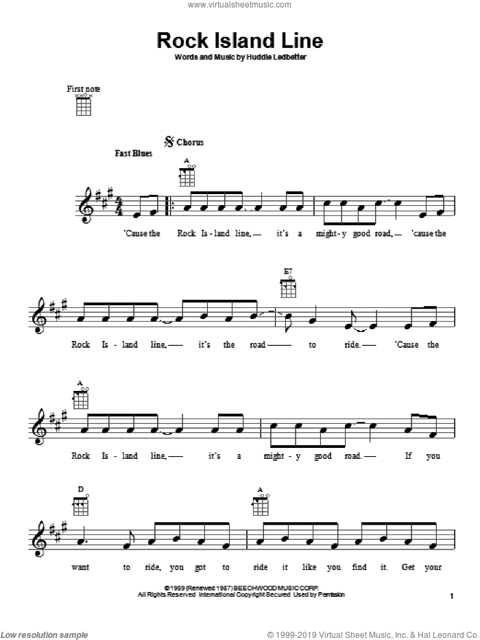 Rock Island Line sheet music for ukulele by Huddie Ledbetter and Leadbelly (aka Huddie Ledbetter), intermediate skill level