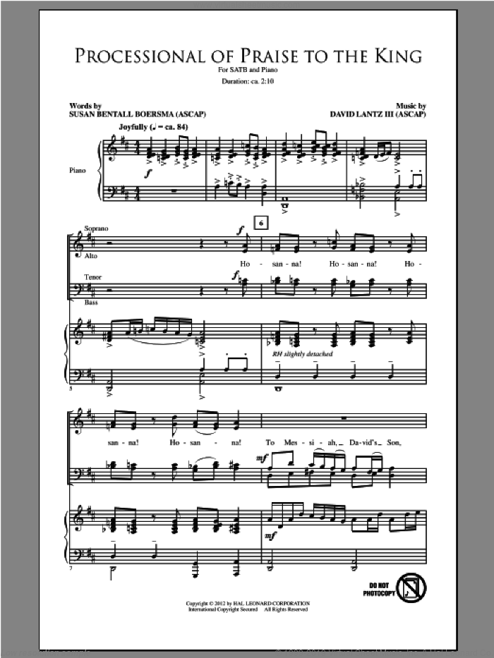 Processional Of Praise To The King sheet music for choir (SATB: soprano, alto, tenor, bass) by David Lantz and Susan Boersma, intermediate skill level