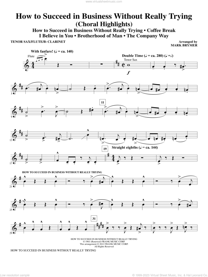 How to Succeed In Business Without Really Trying (Medley) sheet music for orchestra/band (tenor saxophone) by Mark Brymer, intermediate skill level