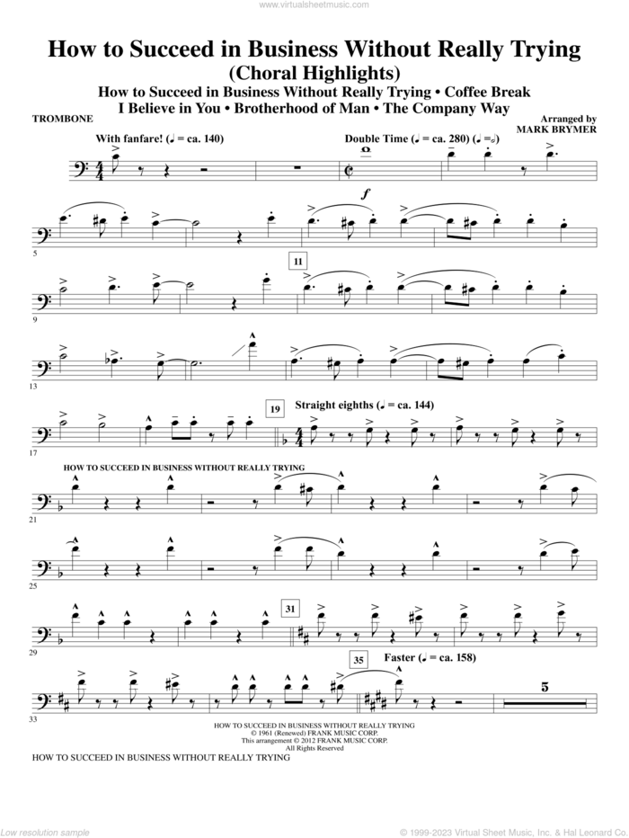 How to Succeed In Business Without Really Trying (Medley) sheet music for orchestra/band (trombone) by Mark Brymer, intermediate skill level