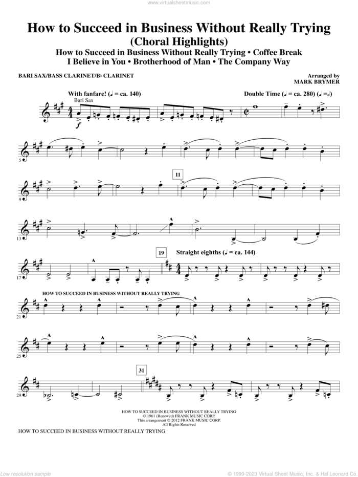 How to Succeed In Business Without Really Trying (Medley) sheet music for orchestra/band (baritone sax) by Mark Brymer, intermediate skill level