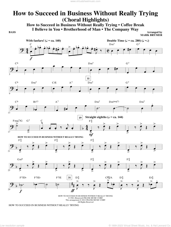 How to Succeed In Business Without Really Trying (Medley) sheet music for orchestra/band (bass) by Mark Brymer, intermediate skill level