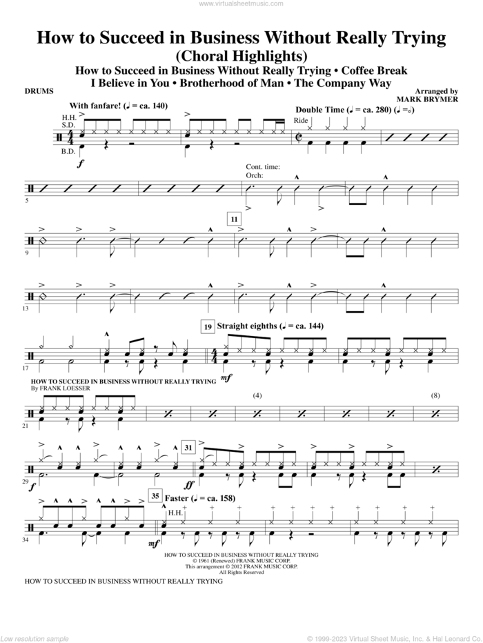 How to Succeed In Business Without Really Trying (Medley) sheet music for orchestra/band (drums) by Mark Brymer, intermediate skill level