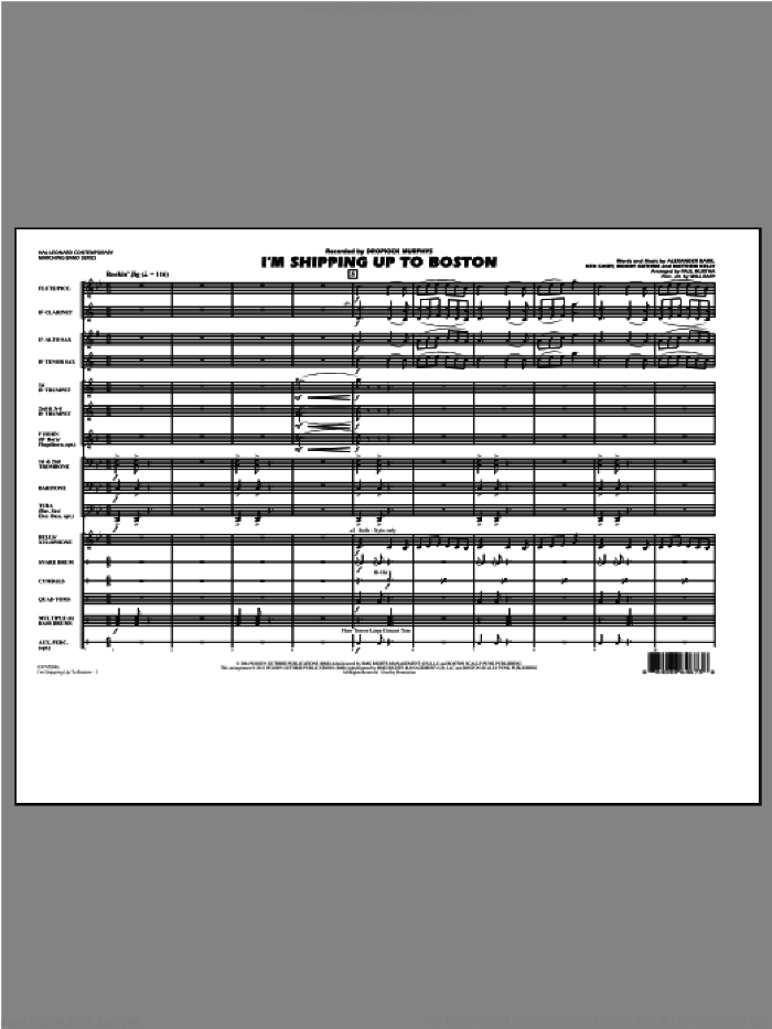 I'm Shipping Up to Boston (COMPLETE) sheet music for marching band by Woody Guthrie, Alexander Barr, Ken Casey, Matthew Kelly, Dropkick Murphys, Paul Murtha and Will Rapp, intermediate skill level