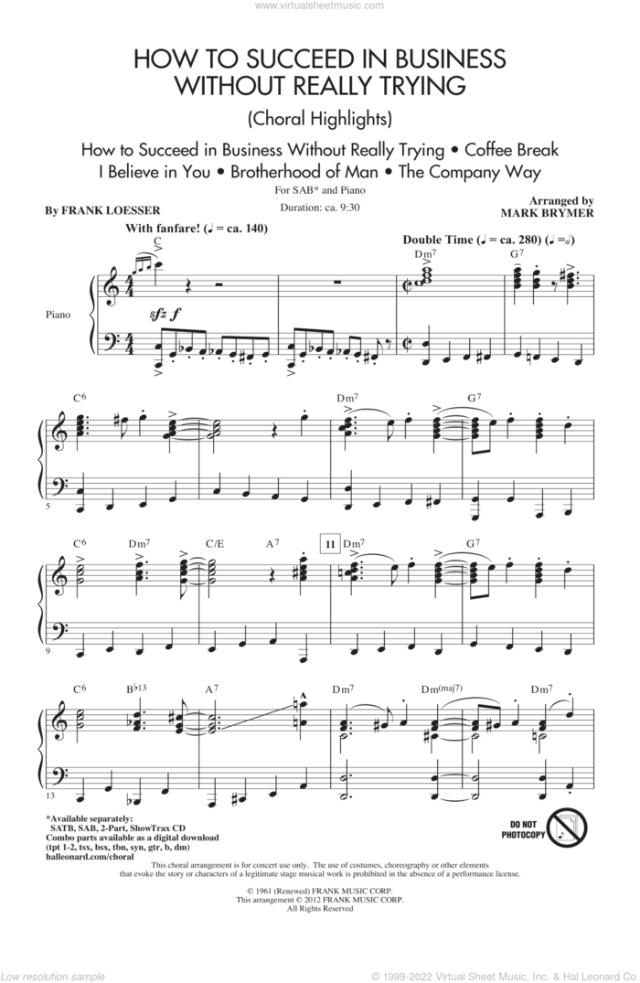 How to Succeed In Business Without Really Trying (Medley) sheet music for choir (SAB: soprano, alto, bass) by Mark Brymer and Frank Loesser, intermediate skill level