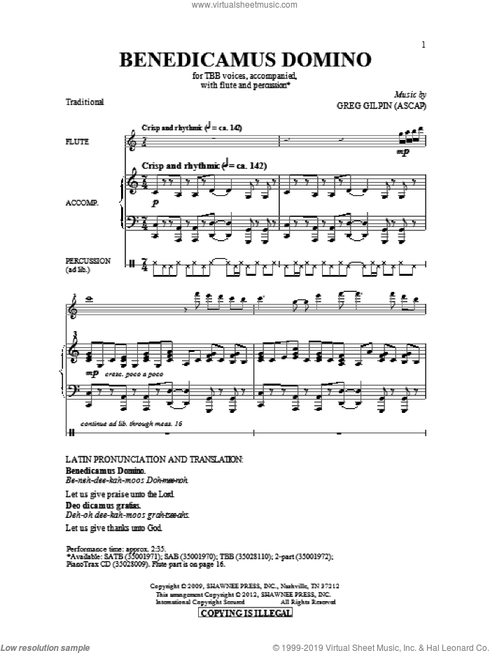 Benedicamus Domino sheet music for choir (TBB: tenor, bass) by Greg Gilpin, intermediate skill level