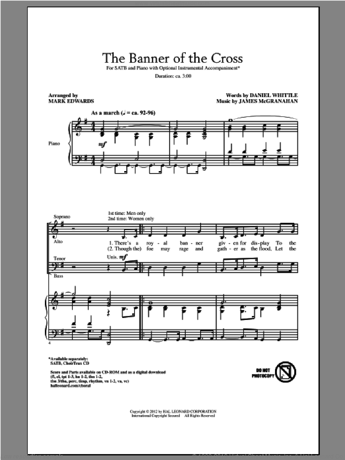 The Banner Of The Cross sheet music for choir (SATB: soprano, alto, tenor, bass) by James McGranahan, Daniel Whittle and Mark Edwards, intermediate skill level