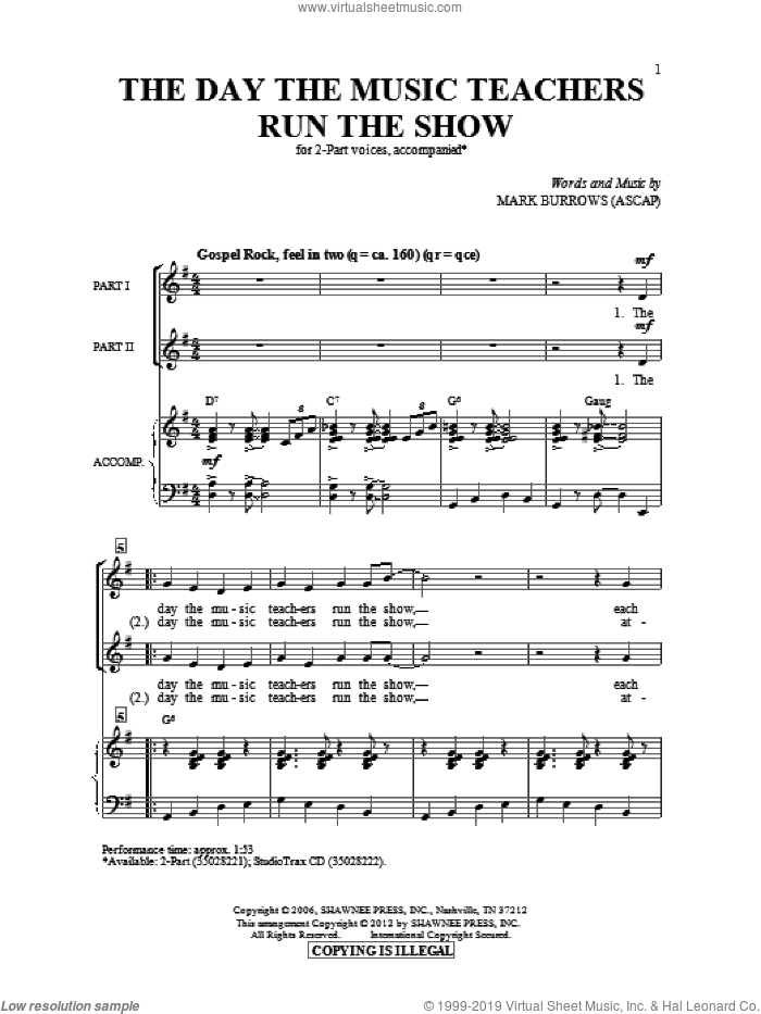 The Day The Music Teachers Run The Show sheet music for choir (2-Part) by Mark Burrows, intermediate duet