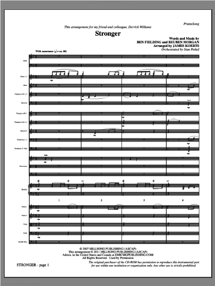 Stronger (complete set of parts) sheet music for orchestra/band (Orchestra) by Reuben Morgan, Ben Fielding and James Koerts, intermediate skill level