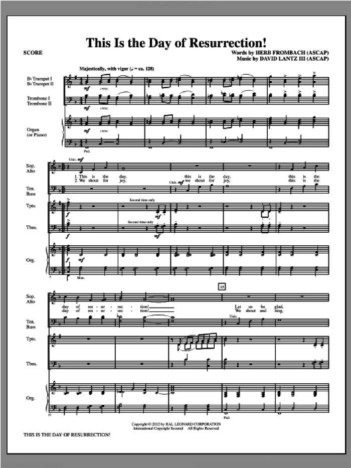 This Is the Day of Resurrection! (complete set of parts) sheet music for orchestra/band (Brass) by David Lantz and Herb Frombach, intermediate skill level
