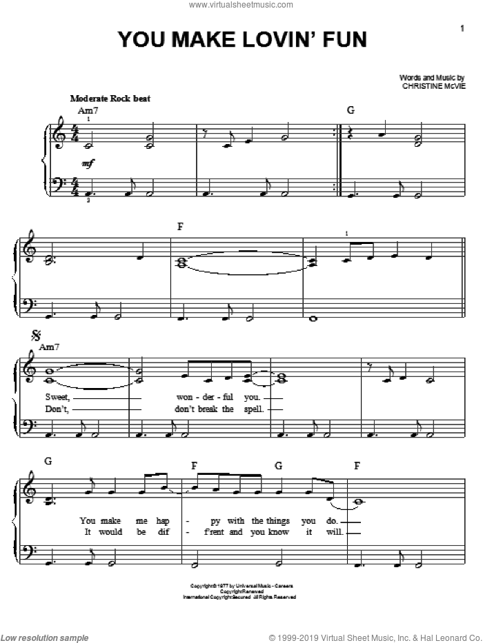 You Make Lovin' Fun sheet music for piano solo by Fleetwood Mac and Christine McVie, easy skill level