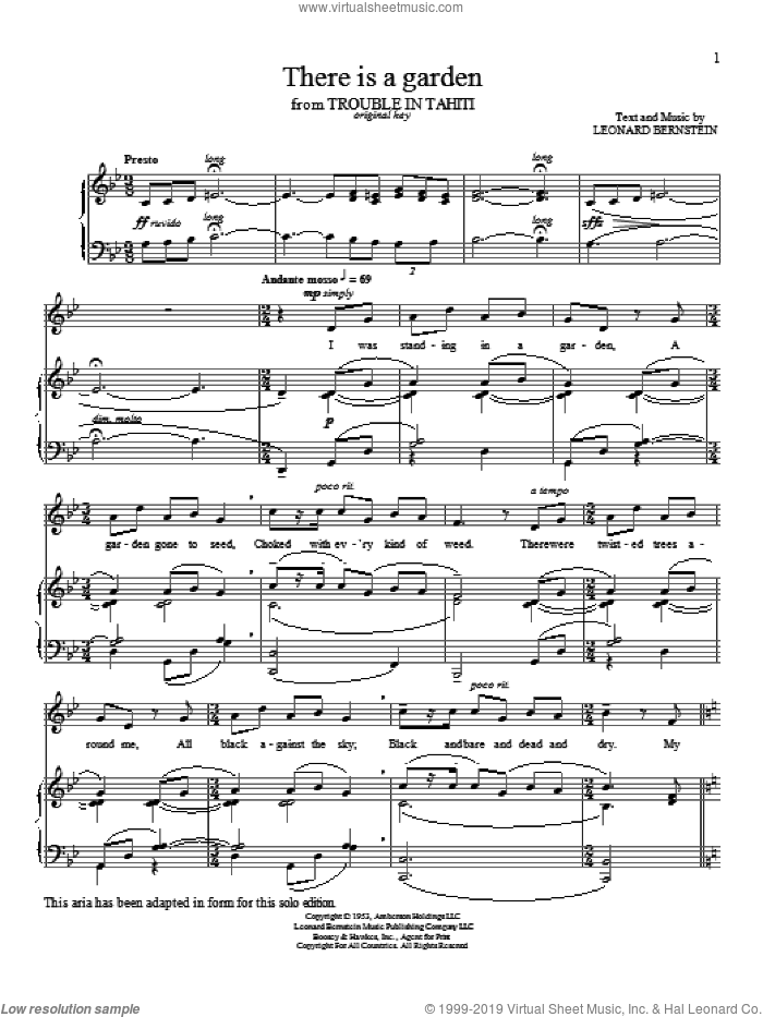 There Is A Garden sheet music for voice and piano by Leonard Bernstein, classical score, intermediate skill level