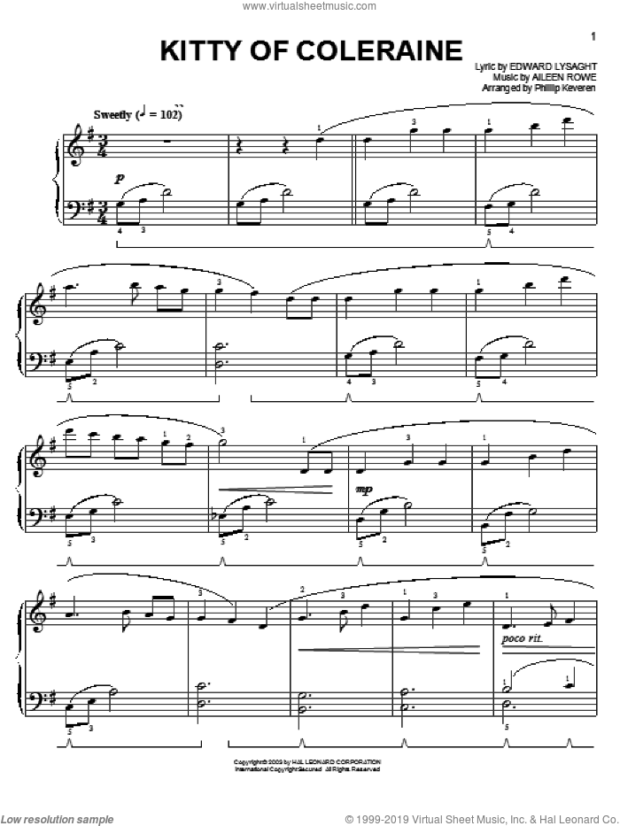 Kitty Of Coleraine (arr. Phillip Keveren) sheet music for piano solo by Phillip Keveren and Miscellaneous, easy skill level