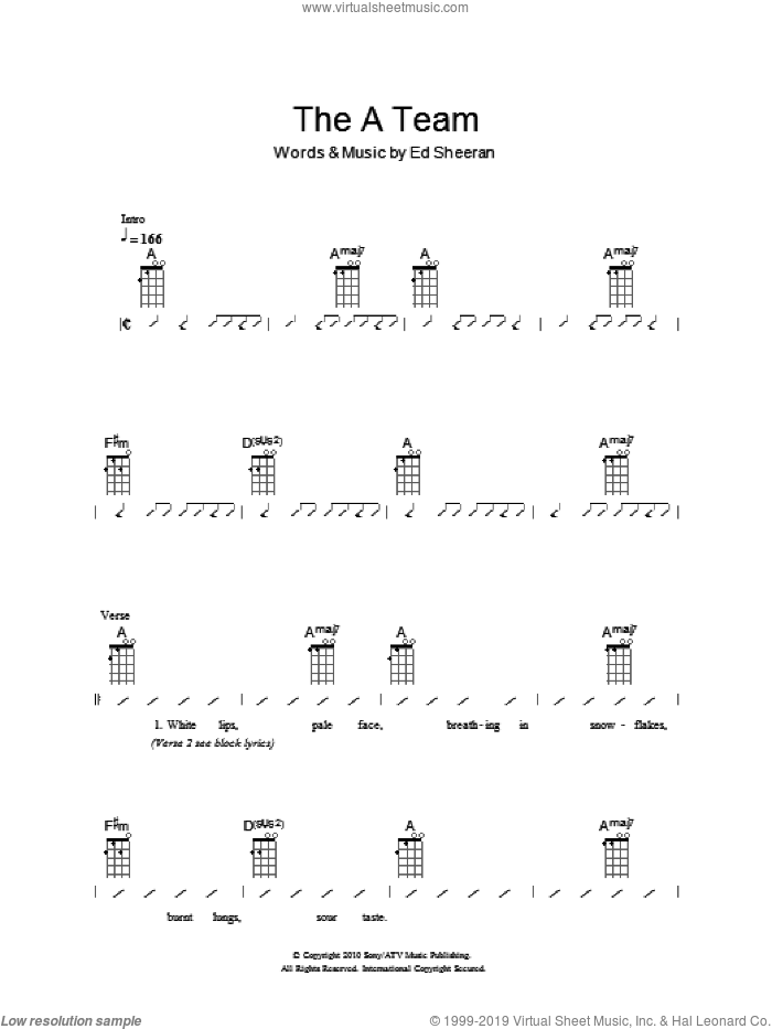 Ukuleles - The A Team sheet music for ukulele (chords) (PDF)